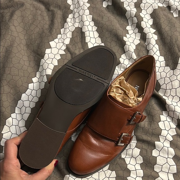 New never worn light Brown tan Leather Double Monk Strap Shoes womens 6 - Picture 2 of 4